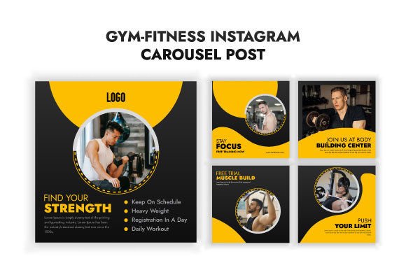 Download Gym-Fitness Instagram Carousel Template - Instagram carousel template Collection
