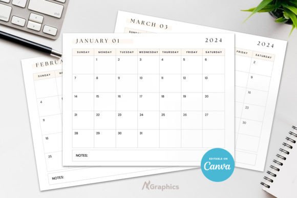 Download Minimalist 2024 Calendar Canva Template - 2024 calendar canva template Collection