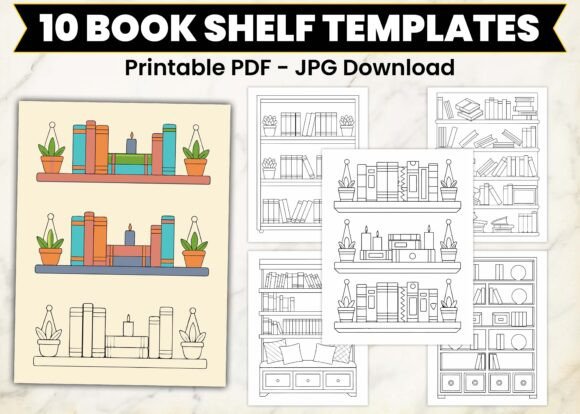 Download 10 Bookshelf Printable Template Pages - Elf Collection