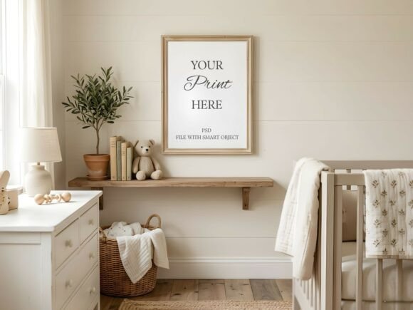Download Cozy Scandi Nursery Shelf Frame Mockup - Elf Collection