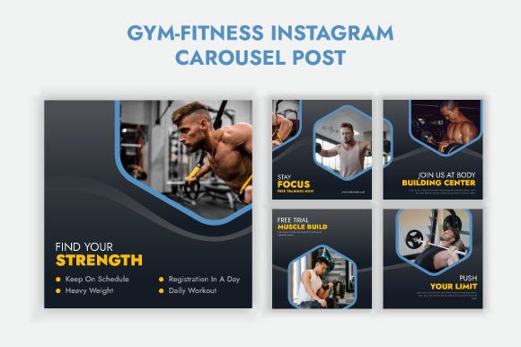 Download Gym-Fitness Instagram Carousel Template - Instagram carousel template Collection
