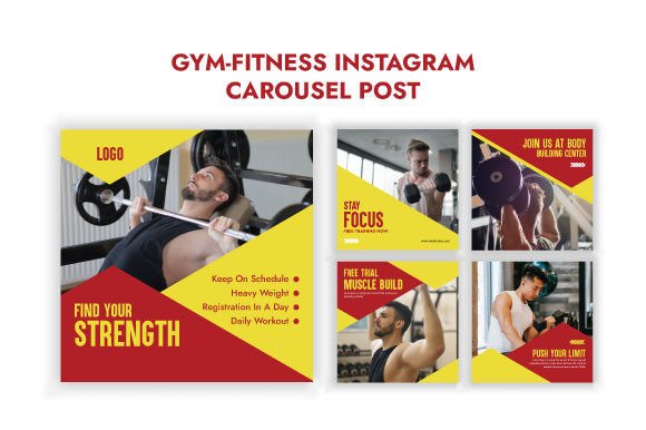 Download Gym-Fitness Instagram Carousel Template - Instagram carousel template Collection