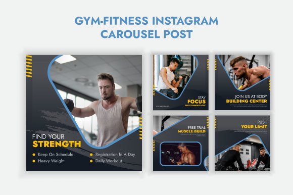 Download Gym-Fitness Instagram Carousel Template - Instagram carousel template Collection