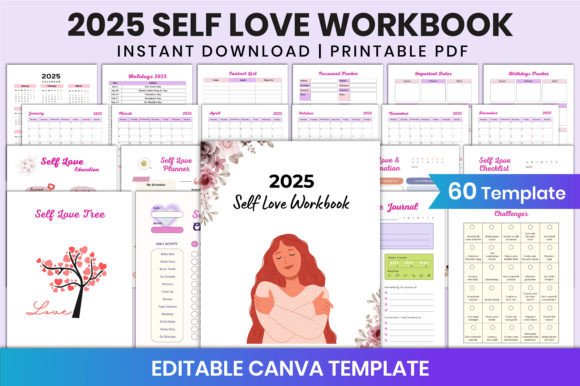 Download Editable 2025 Self Love Workbook Canva - Elf Collection